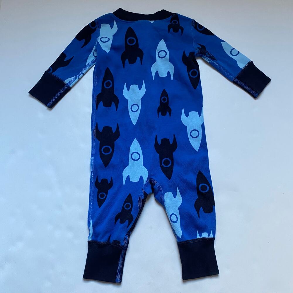 Hanna Andersson Blue Rocket Print Zip Up Pajamas